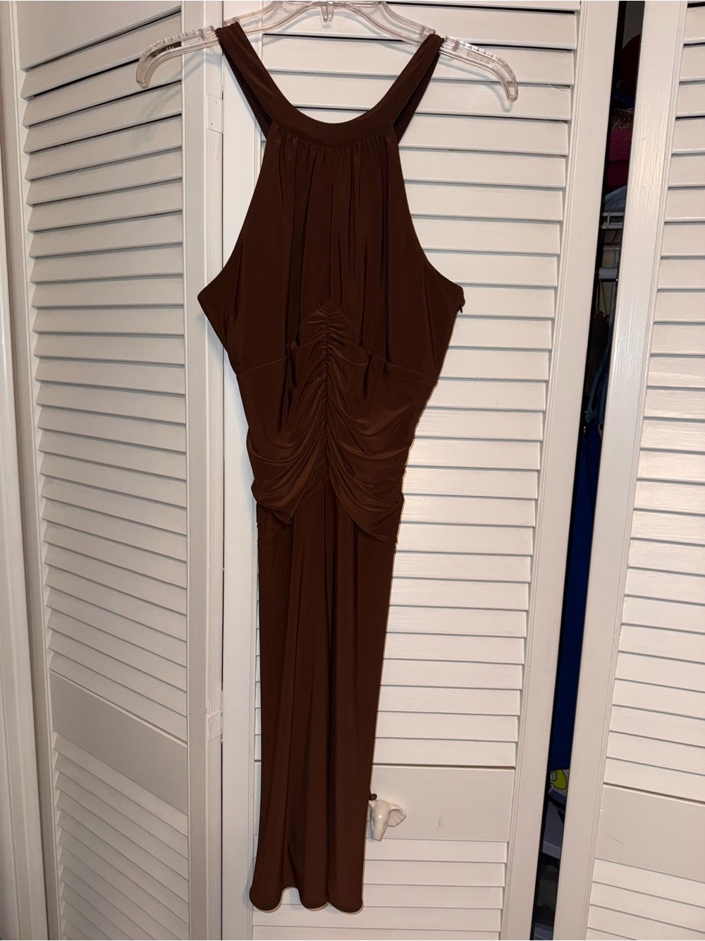Nine West Brown Ruched Halter Midi Dress